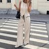 Women Summer 2 Piece Outfits Sleeveless Button Down Vest Wide Leg Pants Sets Casual Business Work Matching Set