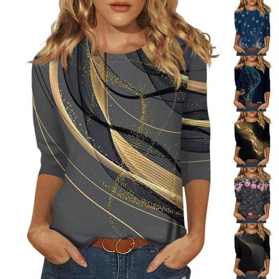 3/4 Sleeve Shirts For Women Cute Tops Graphic Tees  Blouses Casual Plus Size Basic Tops Pullover