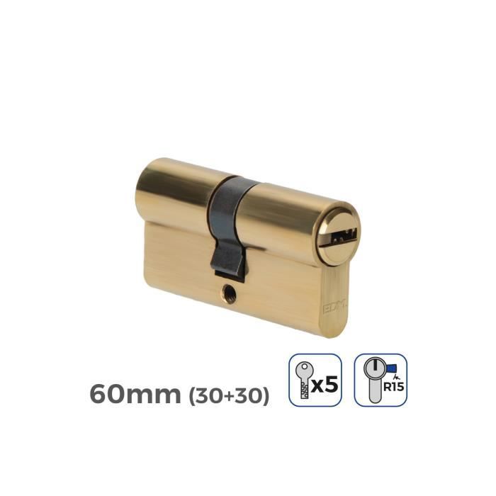 Cylindre De Porte GENERIQUE - 60mm (30+30MM) - Largeur De Came R15 - 5 Clés De Sécurité Incluses