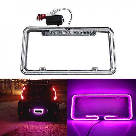 Universal  Purple Car Pickup Neon License Plate Frame Front Rear Tag Cover 12V