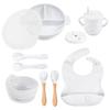 10Pcs Baby Silikon Fütterung Set Lätzchen Sucker Abendessen Platte Antislip Schüssel Löffel Tasse kinder Geschirr Baby Zeug