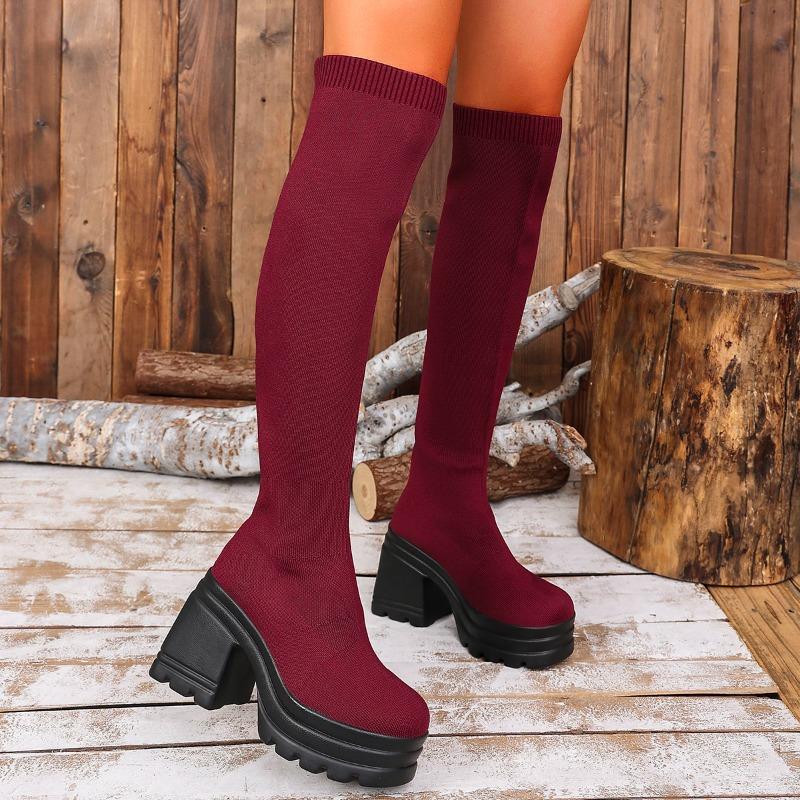 Fashion Sock Boots Women 2025 New Women's Versatile Over-the-Knee Long Thigh Platform Block Heel Tall Boots