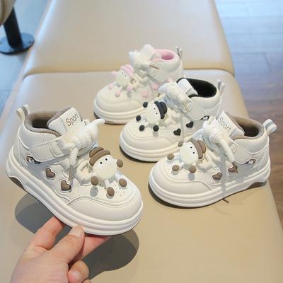 Kindersportschuhe - Frühling/Herbst Cartoon High-Top Weiße Sneaker für Mädchen, Lässige Skateschuhe für Jungen, Schuhe mit weicher Sohle für Kleinkinder