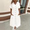 Wish summer solid color simple collar button long dress women's clothing