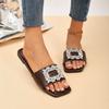 Plus Size Sandals Summer New Square Toe Open Toe Crystal Buckle Pop Foot Soft Sole Non-slip Wear-resistant Flat Roman Shoes