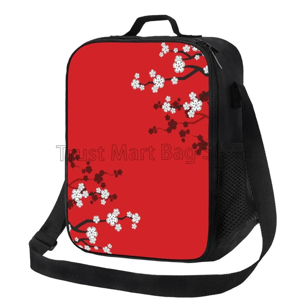 Sakura Japanese Cherry Blossom Insulated Lunch Bag with Shoulder Strap Portable Thermal Bento Tote Bag for Work Travel Picnic