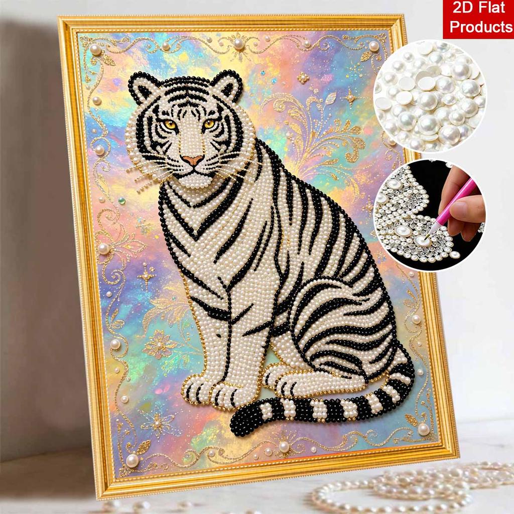 Shiny Pearl Elegant White Tiger DIY Painting Creative Bead Art Craft Household Wall Decoration Nice Present For Art Hobbyists Home Ornament Decor