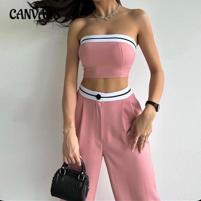 Damen Spice Girls Oberbekleidung, Sport-Tanktop, mit kontrastierender Brust, hoch taillierte Hose mit weitem Bein, lässiger Anzug