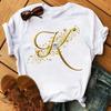 A Letter Combination Tshirt with a Custom Name Suitable for Short Sleeved Women's Clothing with Gold Diamond Letter Font ABCDEF