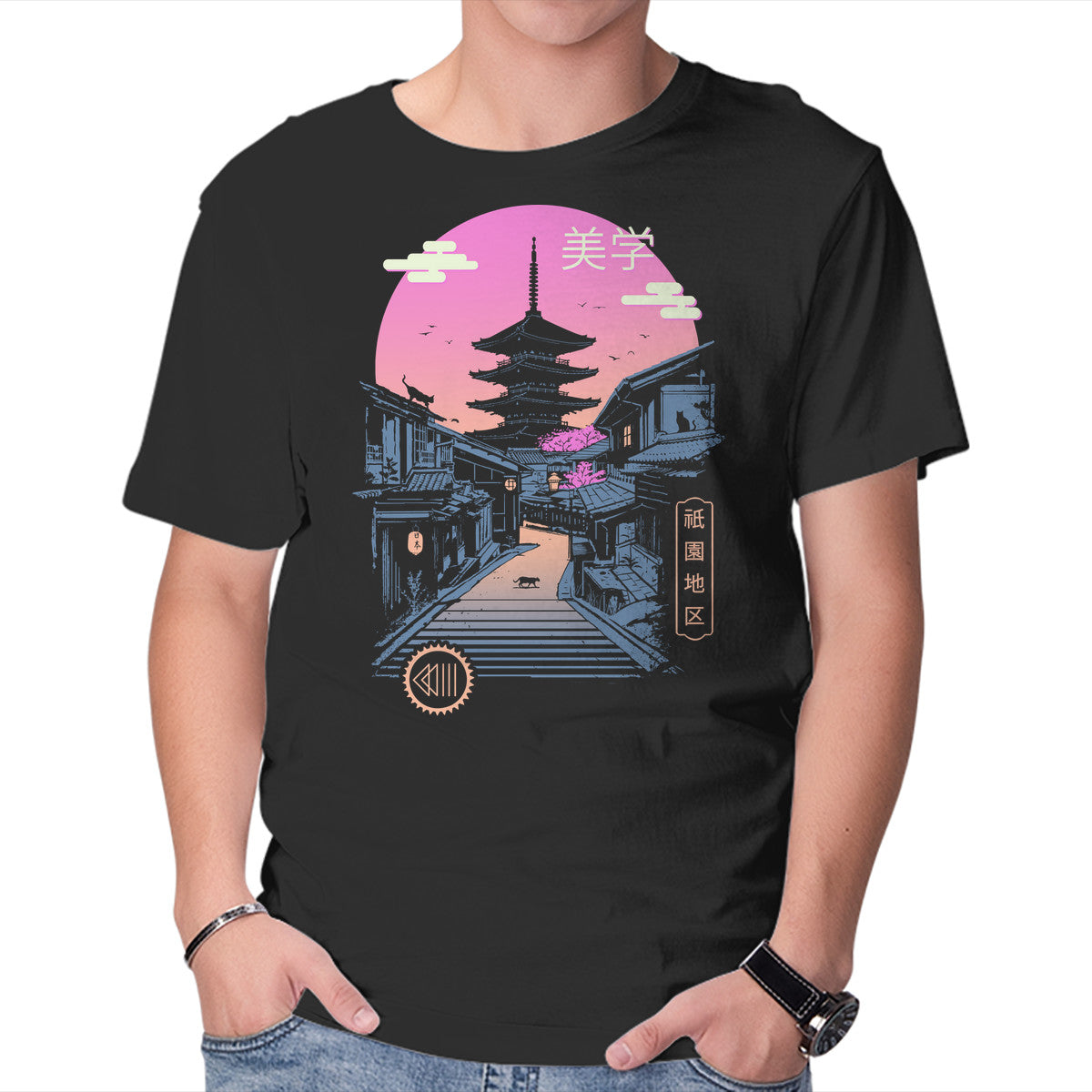 Unisex Crew Neck T-Shirt Pagoda Wave Aesthetics Graphic Short Sleeve Casual Tee XXXL