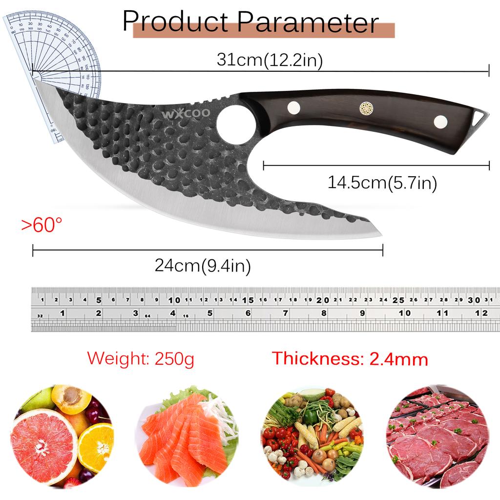 WXCOO Cutting Board Made of High Quality Acacia Wood On Both Sides Stainless Steel Chef Knife Meat Cleaver Kitchen Scissors