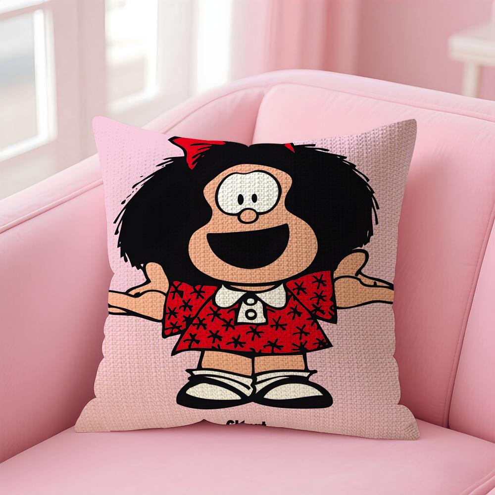 Cartoon MMafalda Cushion Cover Natural Linen Pillow Case DoubleSided Print Decorative Sofa Pillowcase Home Decor Gift