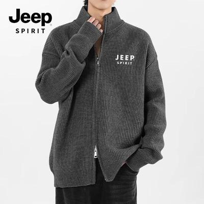 JEEP SPIRIT Men's V-Neck Zipper Knit Cardigan