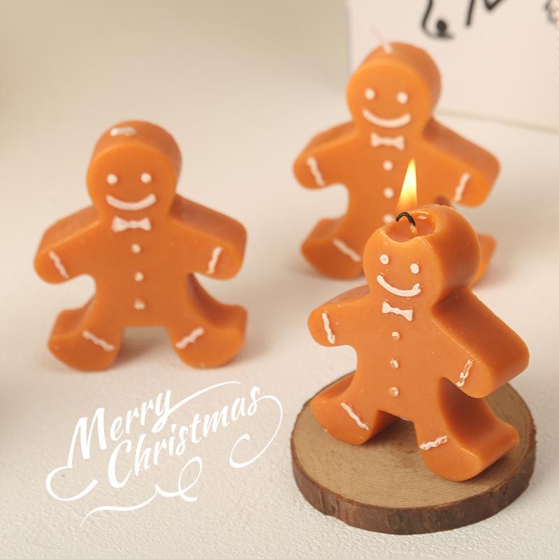 Christmas Gingerbread Man Scented Candle - Holiday Atmosphere Ornament & Cartoon Decor Prop.