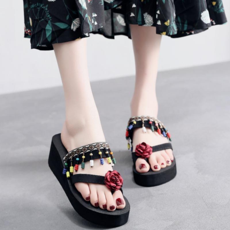 Fashion Platform Flower Women's Slippers and Ladies Sandals Flip Flops Shoes 2025 Trend Shoe New Style Luxury 39 Outside on Beach Slides