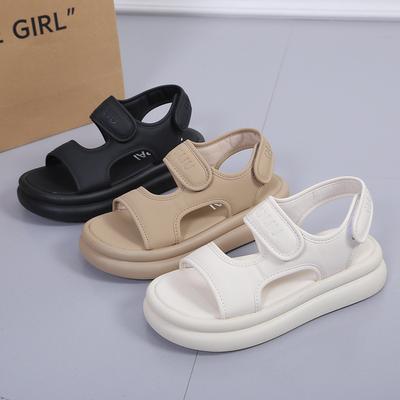 Thick-soled Velcro Sandals for Women 2024 Summer New Round Head Stepping On Shit Feeling Muffin Bottom Beach Shoes Beach Sandals for Women
