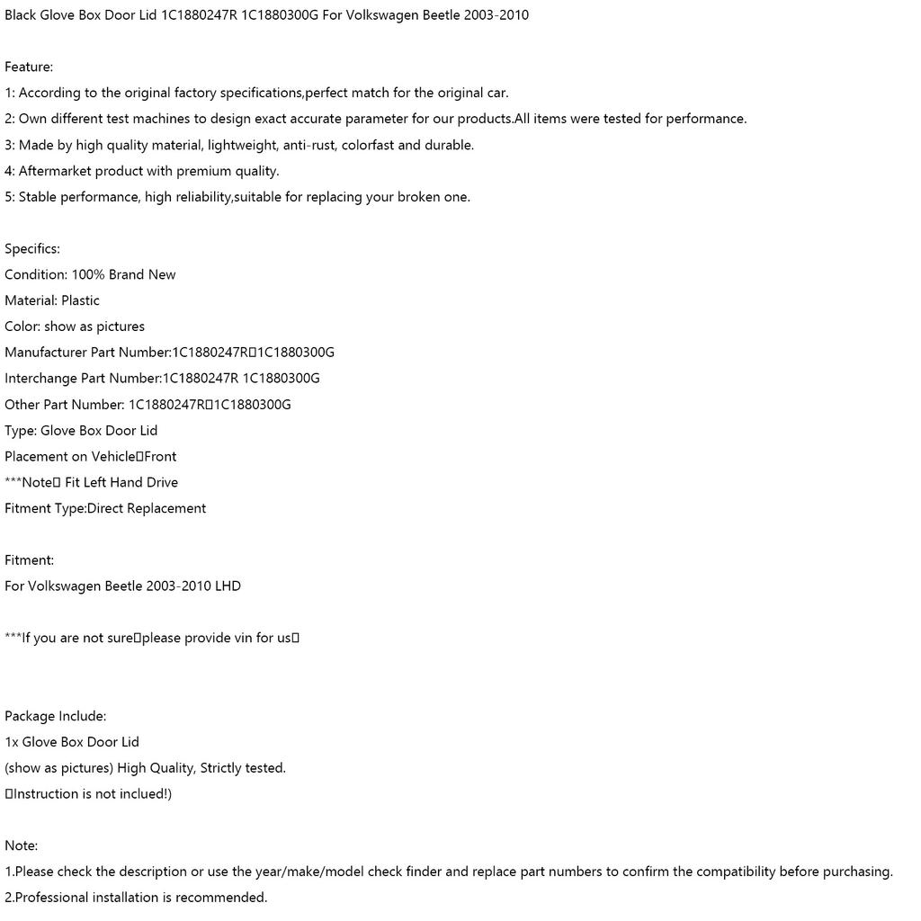 Black Glove Box Door Lid 1C1880247R 1C1880300G For Volkswagen Beetle 2003-2010