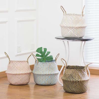 Natural Grass Woven Flowerpot Handmade Storage Basket Floor Flower Pot Basket Decoration Pastoral Style Planters with Handle