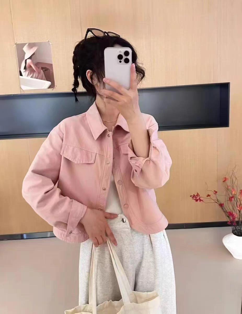 

Женская рубашка-куртка большого размера с длинным рукавом черного цвета - стиль американской рабочей одежды, приталенная, свободного кроя, короткий топ для весны и осени Medium розовый