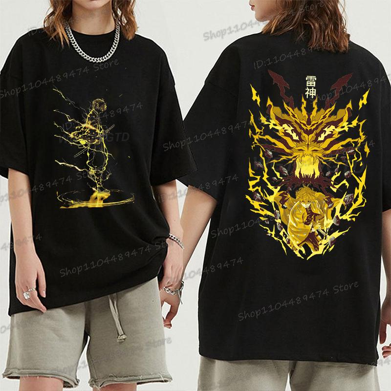 Demon Slayer T Shirts Anime Agatsuma Zenitsu Vintage Cotton Comfortable T-shirts Casual Loose T Shirt Male Female Streetwear