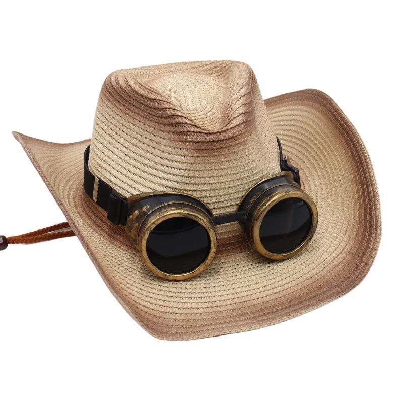 Western Cowboy Straw Hat Glasses Decorative Visor Ethnic Style Jazz Hat Prairie Knight Hat
