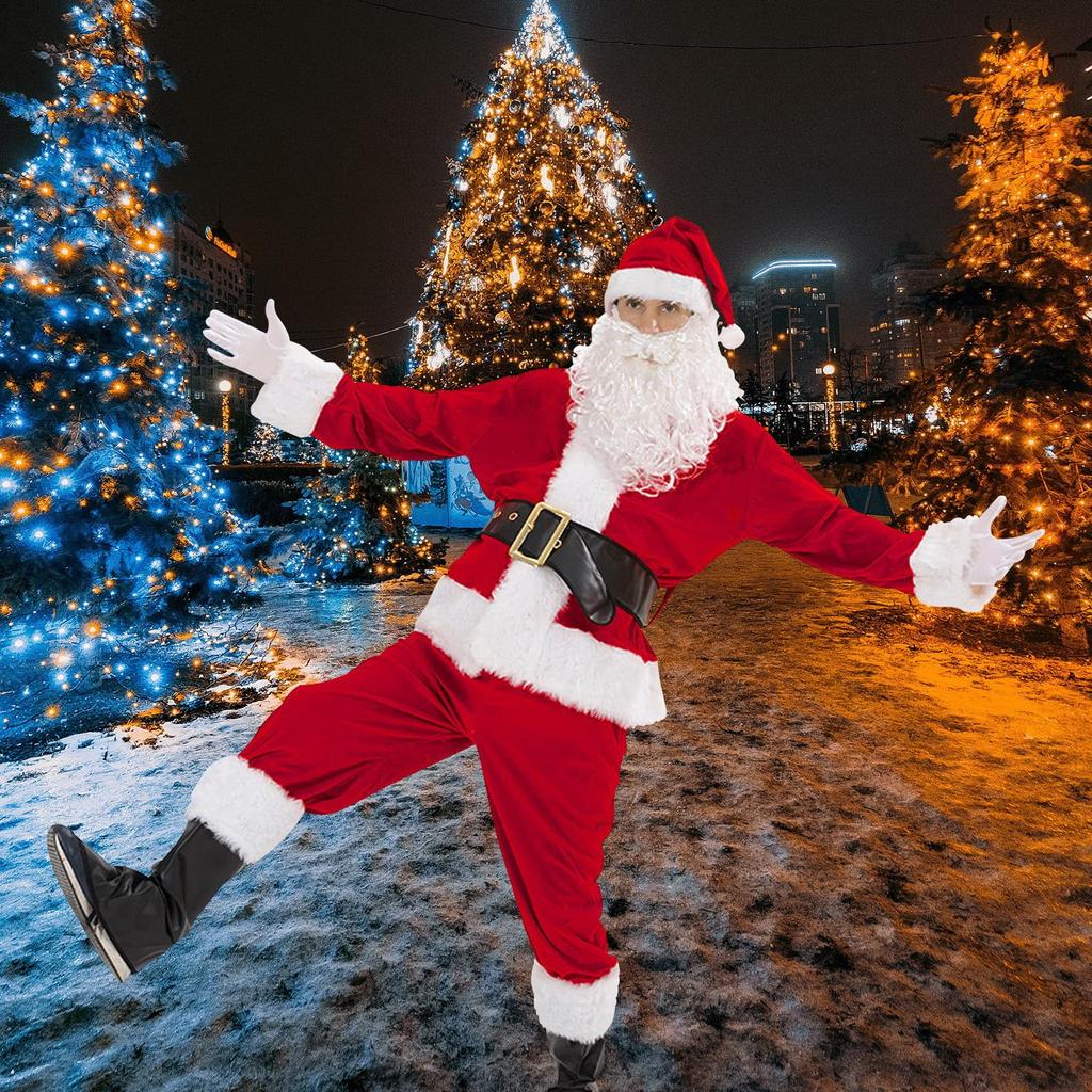 EOZY Santa Claus Christmas Santa Adult Set for Parties and Activities Costume, Cosplay, Men's 10-Piece (XL)