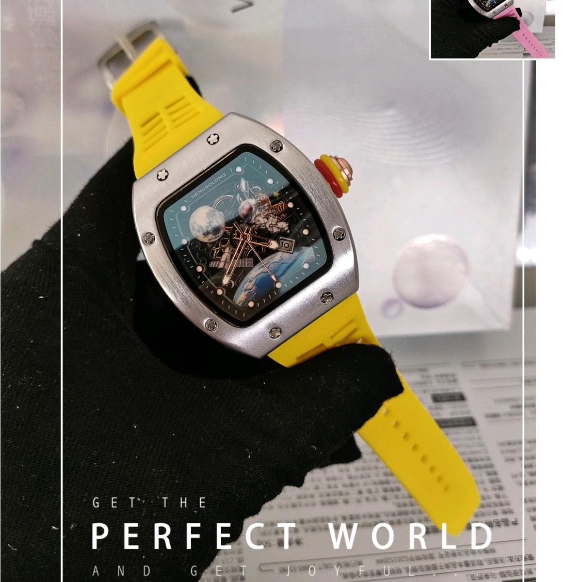 HENGBOLONG Кварцевые Часы Мужские Синие Турбийон Водонепроницаемые Светящиеся Часы Луна Горячий Модный Спутник Астронавт Космический Часы