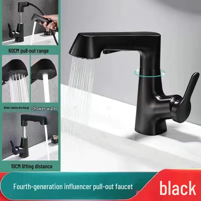 White Pull-Out Faucet Washbasin with Hot & Cold Single Hole Vanity Countertop