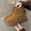Women's Slope Heel Cotton Boots Winter New Round Head Suede Back Zipper Thick Sole Non-slip Short Snow Boots