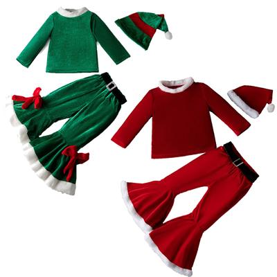 Winter Christmas Boys And Girls Long Sleeved Shirt With Flared Pants Performance Costumes