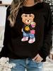 Women's Autumn and Winter Casual Fashion Loose and Comfortable Warm Cartoon Bear Print Round Neck Long Sleeved Pullover