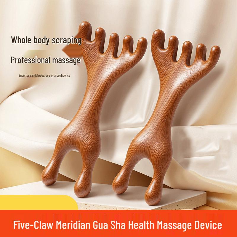 Fünfzinkiger Sandelholz Geweih Kopfmassagekamm für Kopfhaut- & Meridiantherapie