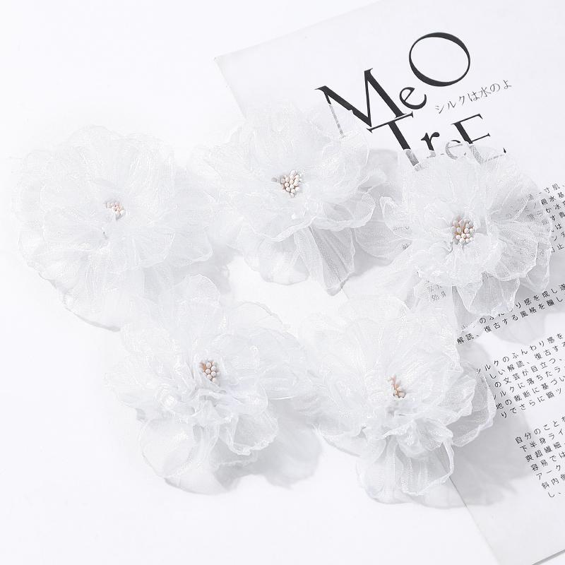 2/5Pcs 8cm Chiffon Fabric Flower For Hair Accessories Artificial Hairpin Accessories Flowers For Dress Wedding Bouquet Decor