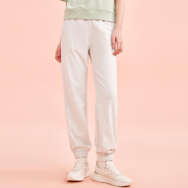 Anta Training Series Solid Color Logo Mid Waist Straight Leg Cuffed Sports Pants Women pants Gray Heather-Gray 962357303-3