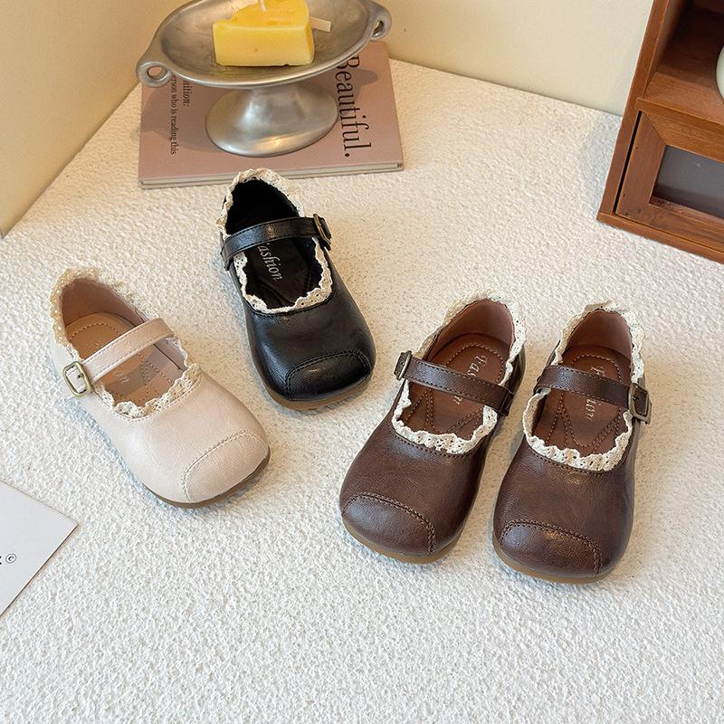 New Autumn Children's Shoes, Korean Style Lace Trim Girls' Princess Shoes, Soft-soled Baby Leather Shoes, Versatile