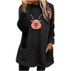 Women's Christmas Deer Print Fleece Sweatshirt, Loose Fit, Long Sleeve, Round Neck, with Pockets.