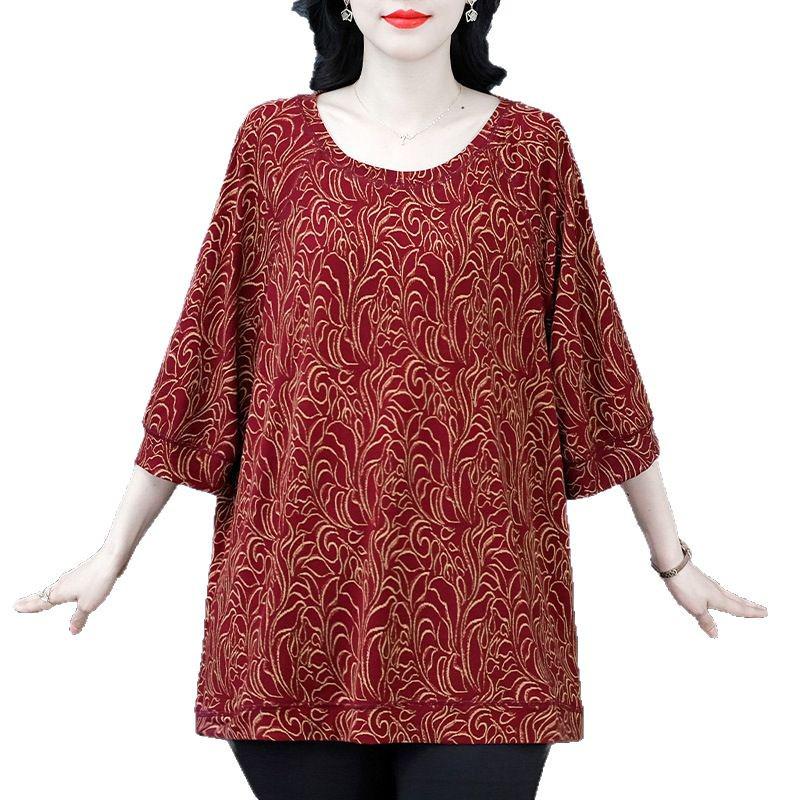 2025 Summer Floral Drapey Mid-Sleeve Plus Size Versatile Women's Clothing
