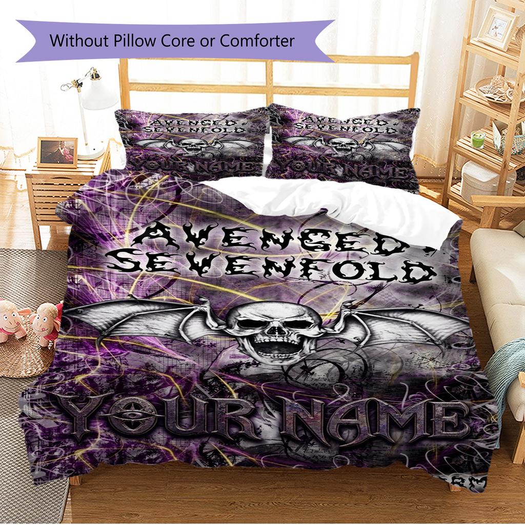 Name Custom Avenged sevenfold Pattern Bedding Set Quilt Cover Pillowcase Home Decor Gift (1 * duvet cover + 2 * pillowcase, without core)