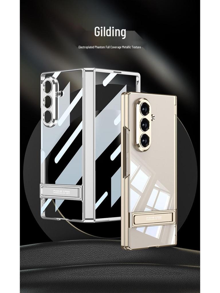 Samsung Z Fold7 Magnetic Hinge Case - Transparent Protective Cover with Triumph Stand