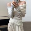 Women's French Line Shoulder Knit Slim-fit Off-the-shoulder Long Sleeve Solid Color Sweater Top