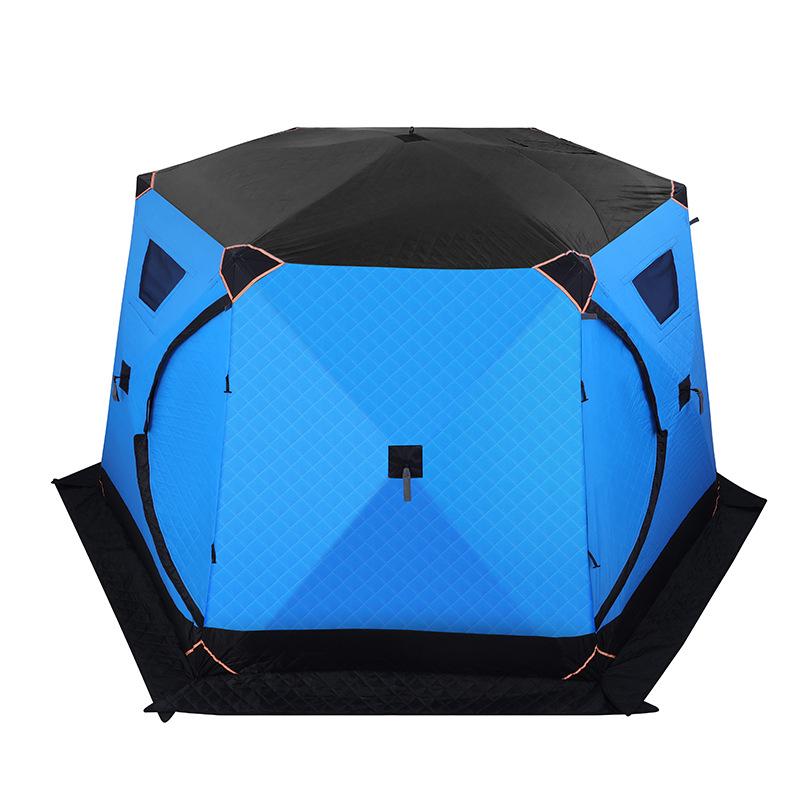 Hexagonal Ice Fishing Tent, 3.5m, Cotton Insulated for Cold Protection, Blue, Fits 6-8 People, Ideal for Winter Outdoor Fishing.