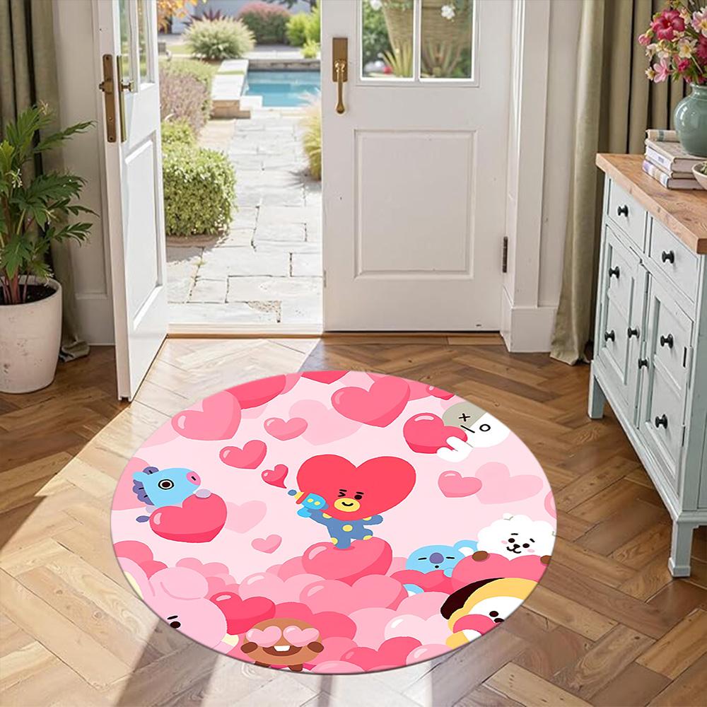 Bt21 Round Floor Rug Design for Hallway Balcony Living Rooms Dining Room Antislip Round Carpet Office home decor Wedding Party Gift
