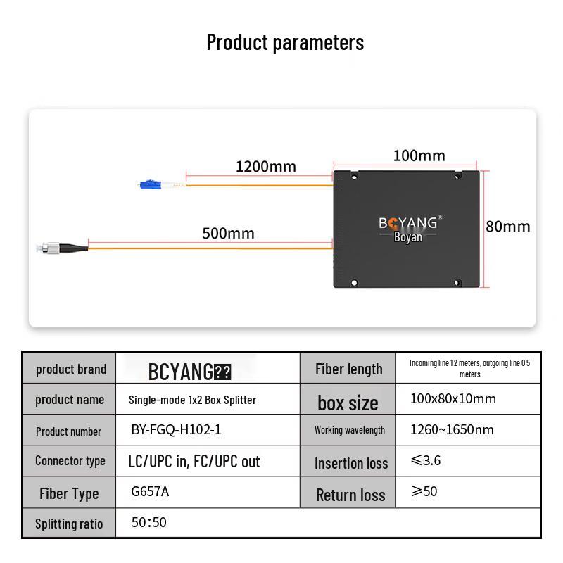 Boyang Single Mode 1x2 Fiber Optic Splitter