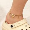 Stainless Steel Double-Layer Anklet with Heart, Moon, & Sun Pendant - Fashionable, Simple, High-End Jewelry