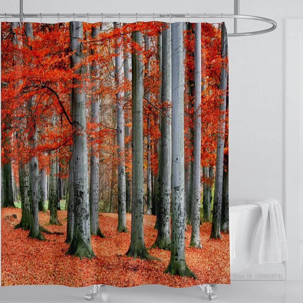 Modern 3D Printing Forest Refreshing Scenery Shower Curtain Waterproof Landscape Green Plant Mountain With Hooks Bathroom Decor
