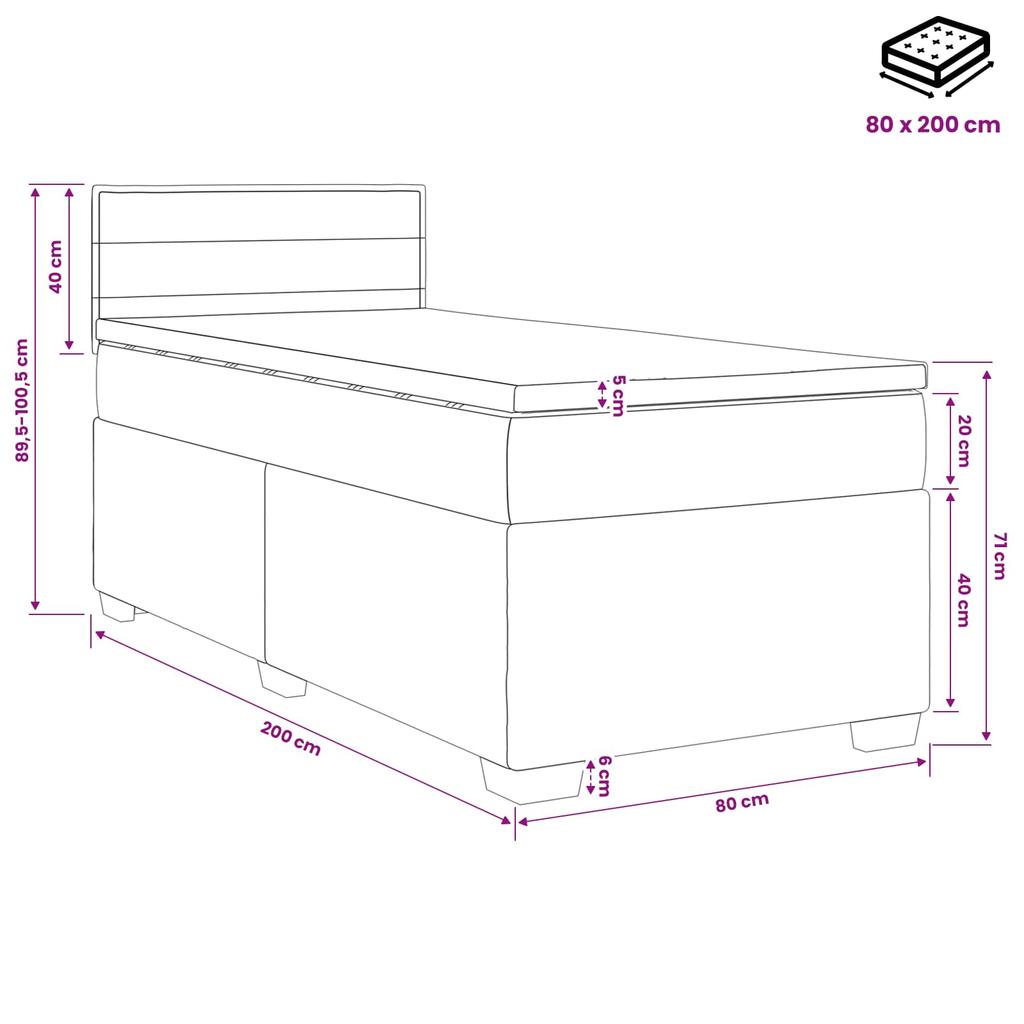 Box Spring Bed with Mattress and LED Light Gray 80 X 200 Cm Fabric