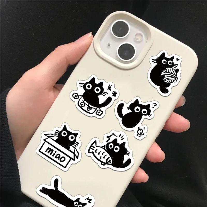 500Pcs Creative Little Black Cat Cute Cartoon Roll Stickers Decorative Water Cup Notebook Diy Stickers