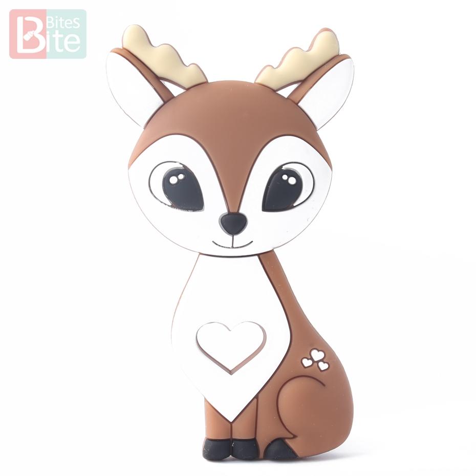 Bite Bites 1Pc Silicone Teether Christmas Gifts Tree Snowflake Pacifier Chain Making Food Grade Silicone Sika Deer Baby Teether