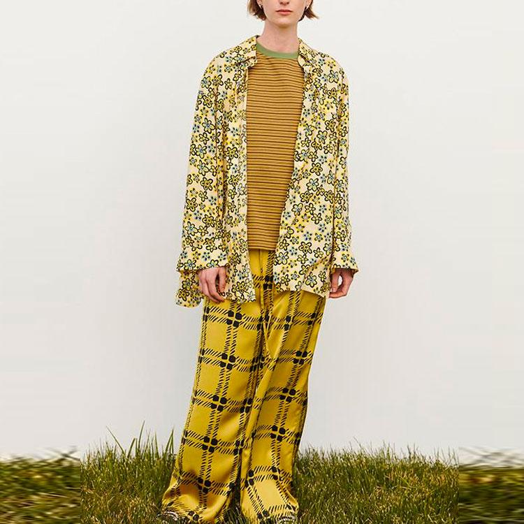 UNIQLO Marni Collaboration SS22 Plaid Straight Leg Casual Pants Women bottoms Mustard 449552-49
