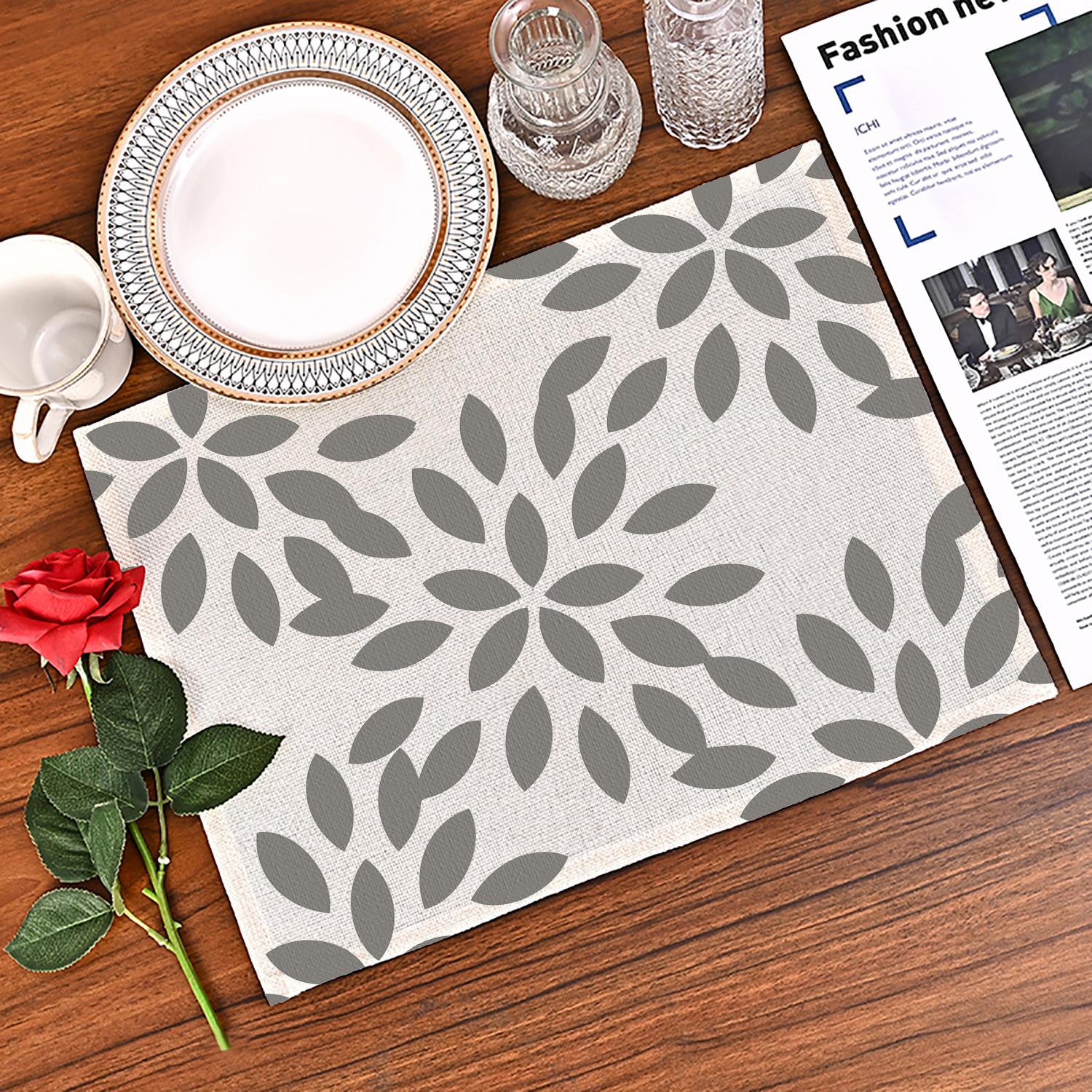 

New Gray Low White Pattern Placemat for Dining Table Mat Kitchen Decor Linen 40x30cm Coaster Pad Bowl Coffee Cup Mat Home Decor 1pcs